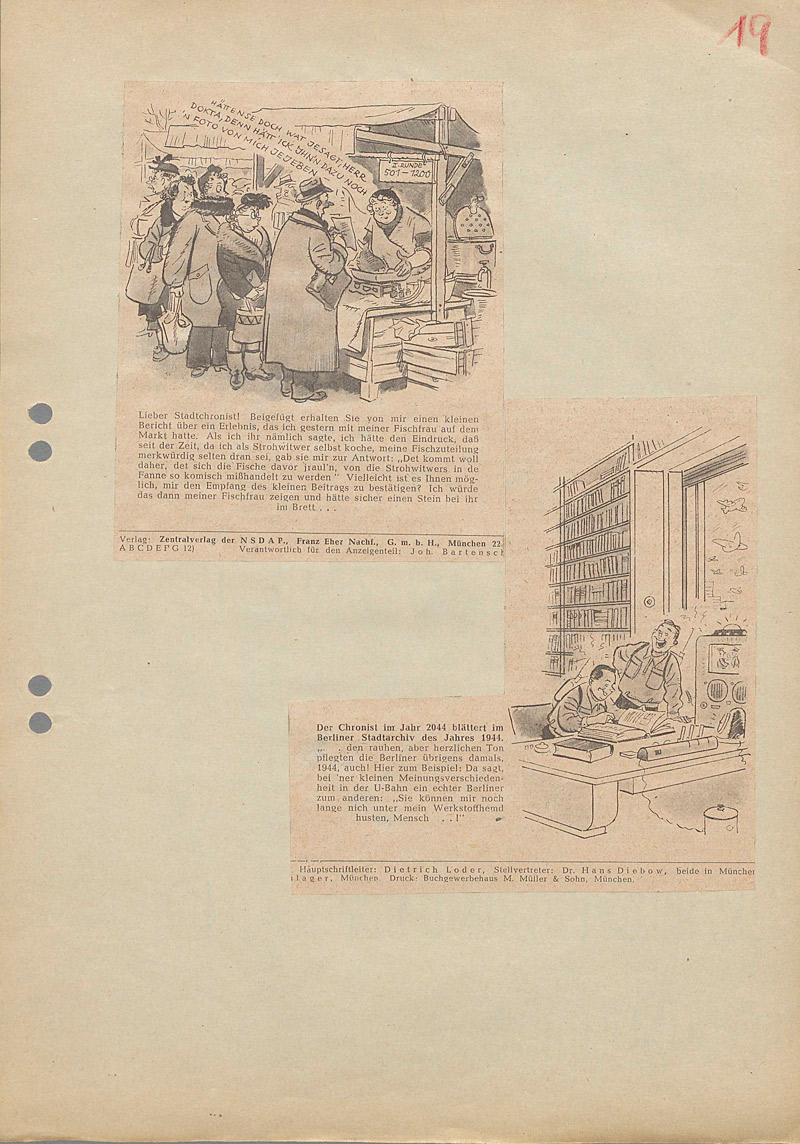 Neben diversen Presseartikeln erschienen auch Karikaturen zum Anfertigen einer Kriegschronik, LAB A Rep. 021-02, Nr. 106